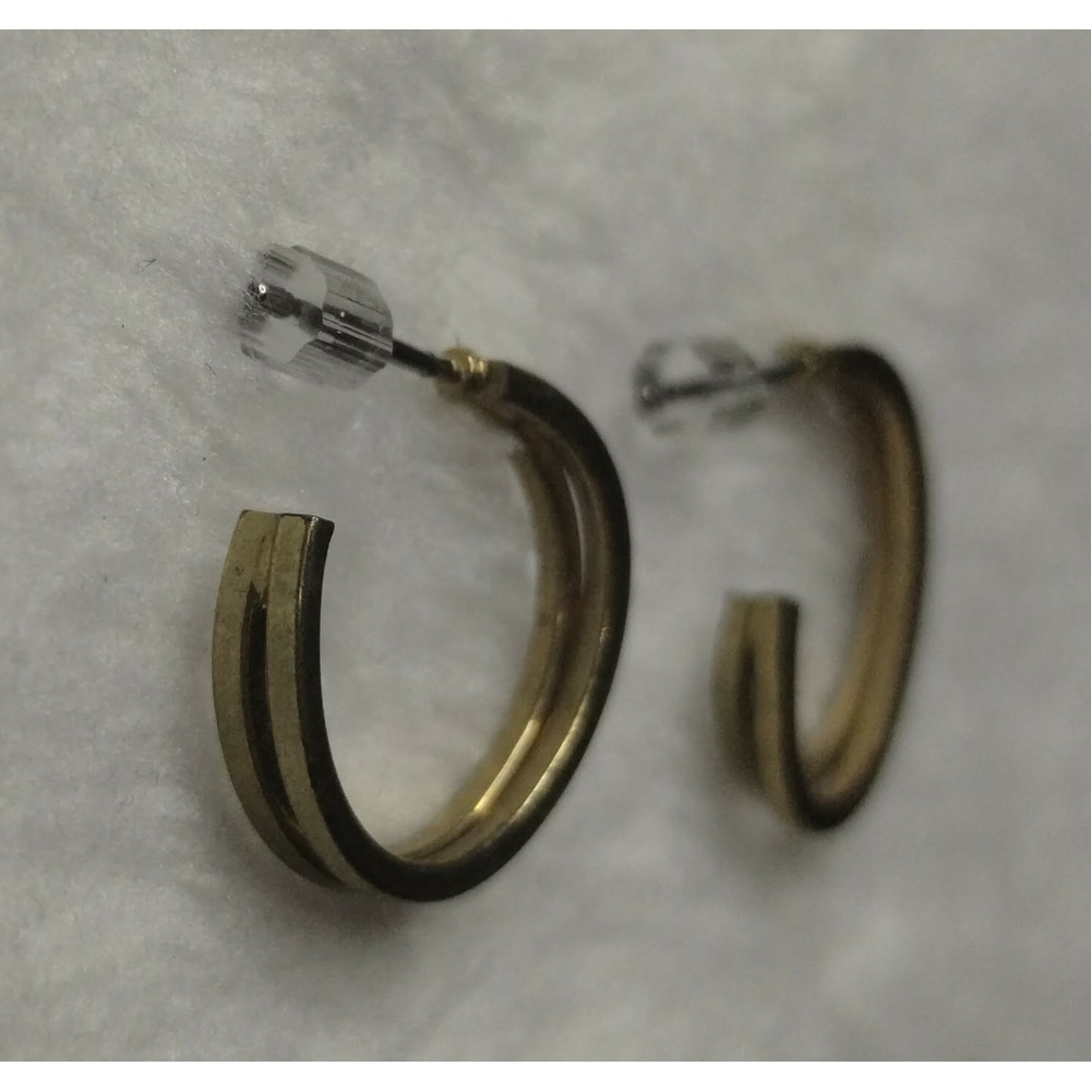 Gold Double Layered C-Shape Hoop Earrings Minimalist Polished Metal Post Backs